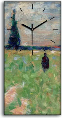 Produktbild von Wandkunst Leinwand Bild Uhr Geräuschlos Kunstdruck 30x60 Eine Sommerlandschaft - schwarze Hände