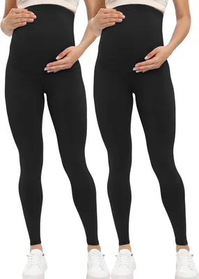 Produktbild von Schwangerschaftsleggings für Damen mit hoher Taille und verstellbarem Knopfverschluss, schwarz