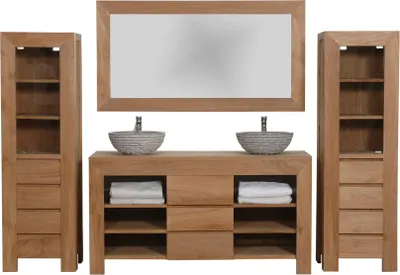 Produktbild von Teako Design Badmöbel Set Pajala Teakholz mit 3 Hochschränken 150 cm