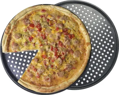 Obrázok produktu pre Monfish plech na pizzu 36 cm sada 2 okrúhlych perforovaných plechov z uhlíkovej ocele s nepriľnavým povrchom