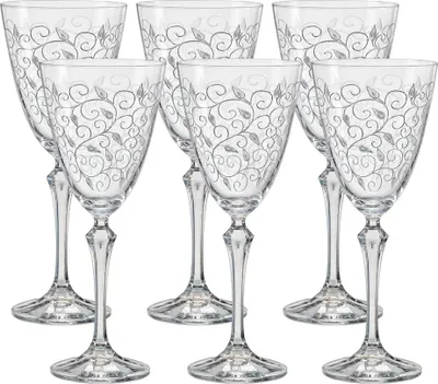 Produktbild von Weißweingläser Bohemia Kristallglas Weinglas, Model Leaves Clear, Gravur, 250 ml, 6er Set