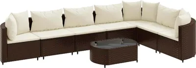 Image de vidaXL Ensemble de jardin canapé 8 pièces avec coussins Marron Poly rotin