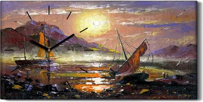 Produktbild von Leinwand Uhr Küche Wohnzimmer Bild Geräuschlos 60x30 Ölgemälde Boote Kunst - schwarze Hände
