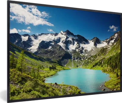 Produktbild von MuchoWow® Gerahmtes Poster Schnee - Berg - Wasser 90x60 cm - Poster mit Schwarzem Bilderrahmen Wandposter Rahmen Foto Bilder - Fotorahmen - Foto-Plakat