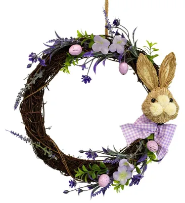 Produktbild von Weidenkranz mit Hasenfigur, 30 cm Außendurchmesser, mit Aufhängeschlaufe