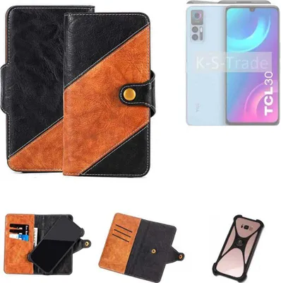 Produktbild von K-S-Trade Handyhülle Schutzhülle Bookstyle Case Wallet-Case kompatibel mit TCL 30+ Handy Cover Bumper Klapphülle schwarz hellbraun 1x