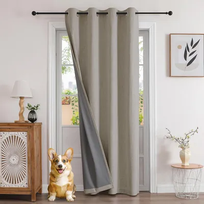 Verdunklungsvorhang mit Leinenoptik, 1 Stück, 210 x 132 cm, Ösen