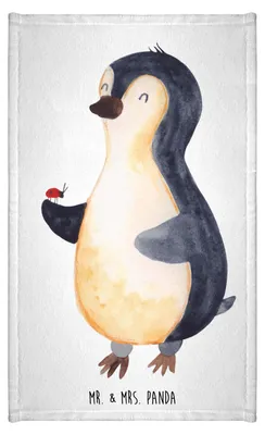 Produktbild von Mr. & Mrs. Panda Handtuch Pinguin Marienkäfer - Weiß - Geschenk, Gästehandtuch 30x50, Klein, Glück, Wunder, Lebensfreude, Frotteetuch, Aufmerksam, Liebe, baumwolle