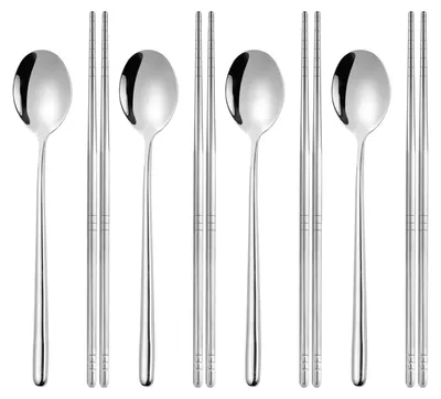 Essstäbchen & Löffel-Set, 4 Paar, 304 Edelstahl, spülmaschinengeeignet