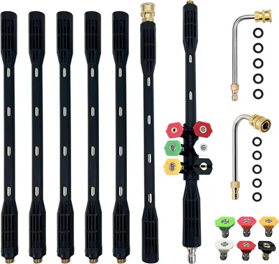 Produktbild von Hochdruckreiniger-Verlängerungsstab - 9er-Pack Dachrinnenreinigungswerkzeug-Verlängerungsstab, Hochdruckreiniger-Ersatzlanze mit 5 Düsenspitzen, 1/4" Schnellanschluss, 4000PSI