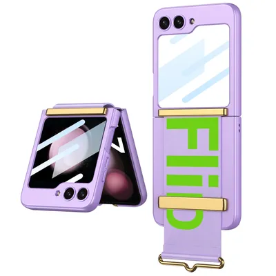 Obrázek produktu pro Ultratenké pouzdro pro Samsung Galaxy Z Flip 5 s kloubovou ochranou, malou ochrannou fólií na displej a popruhem Fialová