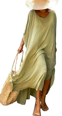 Zdjęcie produktu dla Solidchoice - Boho, kaftan, sukienka plażowa, narzutka w kolorze zielonym