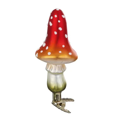 Produktbild von Christbaumschmuck Glas Fliegenpilz auf Clip 11,5cm Rot Weiß