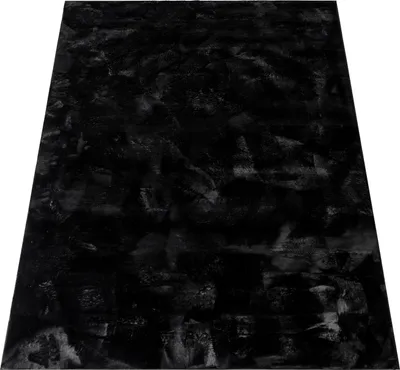 Image de Tapis de salon en Fourrure artificielle, à poils longs, lavable en machine, noir uni, dimensions 160 x 220 cm