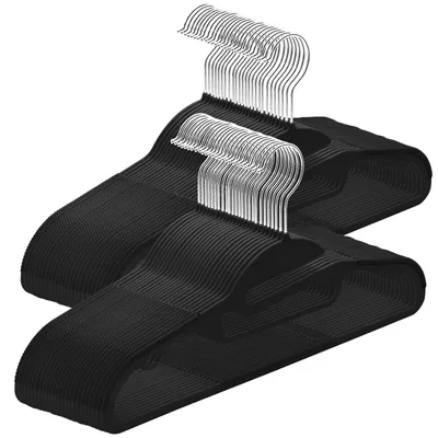 Image de Cintres en plastique, 50 pièces, cintres antidérapants pour pantalons, 41,4 cm, noirs, pour placard à vêtements