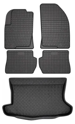 Zdjęcie produktu dla Dywaniki gumowe + mata bagażnika do Ford Fusion 2002-2005 (standardowy bagażnik) – czarne, dopasowane – Wielganizator SolidPRO