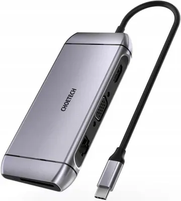 Immagine prodotto di Choetech 9W1 Hub Usb Tipo C multifunzionale - 3X Usb 3.2 Gen 1 / Lettore di schede Sd I Tf / Hdmi 4K 30Hz / Vga Full Hd 60Hz / Usb Tipo C / Rj45 Grigio (Hub-M15 Grigio)