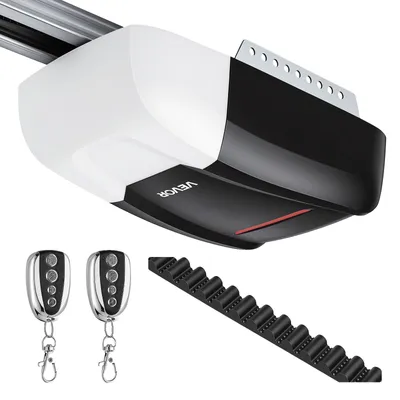 Immagine prodotto di VEVOR Apriporta per Garage con Forza di Trazione di 1000 N Bianco e Nero, Trasmissione a Cinghia Silenziosa, Binario Resistente a 4 Sezioni, 2 Telecomandi e Luci LED, Controllo One-touch da Interno