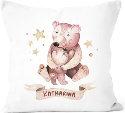 Produktbild von Kissen-Bezug mit Namen Bären Kissen-Hülle Namenskissen Baumwolle personalisierte Geschenke SpecialMe® weiß unisize