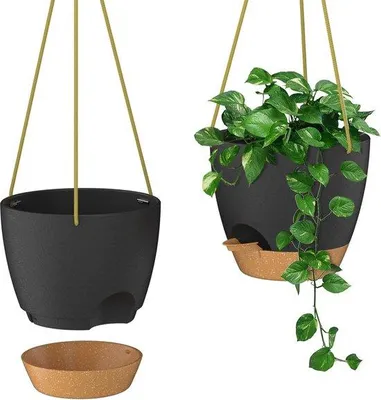 Produktbild von Hängende Pflanztöpfe Selbstgießend dunkelgrau 2er Set