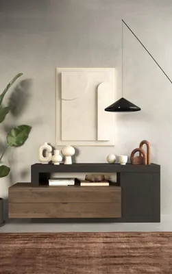 Produktbild von Meublorama MI-FREEDOM-208214-09MR*2C/46KG, Grau, Mitteldichte Faserplatte (MDF), 2 Schublade(n), 1 Tür(en), 420 mm, 1600 mm