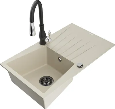 Produktbild von Mexen Cesar Granitspüle 1-Becken mit Abtropffläche und Küchenarmatur Savita, beige - 6514-69-672601-70