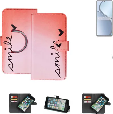 Produktbild von K-S-Trade Schutzhülle Handyhülle kompatibel mit Realme C65s Hülle cover bookstyle Etui ''smile'' rot Standfunktion Kameraschutz (1Stk)