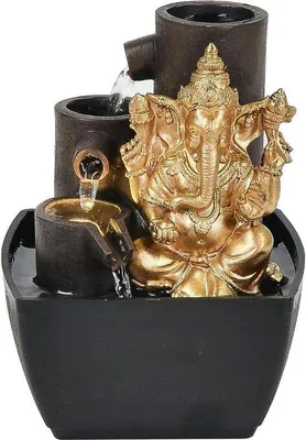 Produktbild von Famanu Wasserfontäne mit Steineffekt und Elefantenfigur Ganesh - Entspannender Buddha-Garten - 18 cm