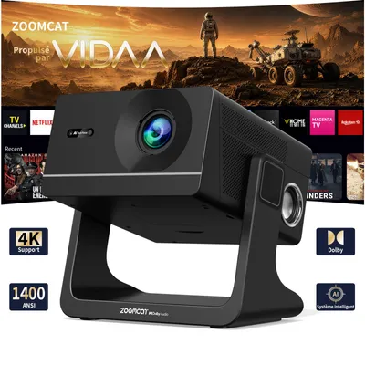 Produktbild von Beamer 4K, VIDAA OS, offiziell Netflix-, 1080P FHD,1400 ANSI, 2×10W Dual-Lautsprecher, Dolby Audio, KI-Autofokus & Auto-Trapezkorrektur