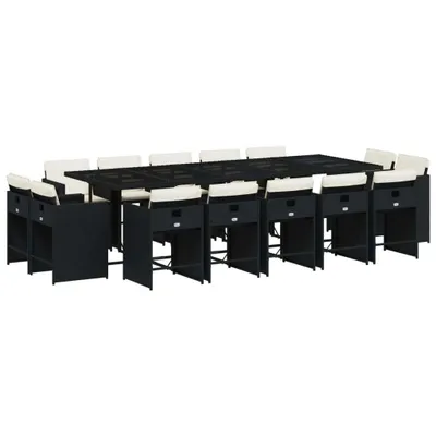 Produktbild von 15-tlg. Garten-Essgruppe mit Kissen Schwarz Poly Rattan