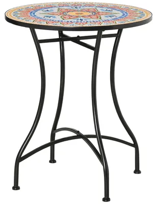 Produktbild von Gartentisch Mosaiktisch rund, Ø60cm Bistrotisch mit Keramikplatte & Metallgestell