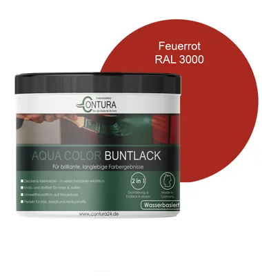 Produktbild von Contura 250ml. Buntlack Lackfarbe Lack Außen Innen Holz Metall Farbe Holzlack Möbellack - RAL 3000 Feuerrot