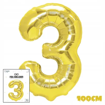 Zdjęcie produktu dla Balon Foliowy Cyfrą Cyferka 3 Złota Na Impreze Urodzinową Przyjęcie 100Cm