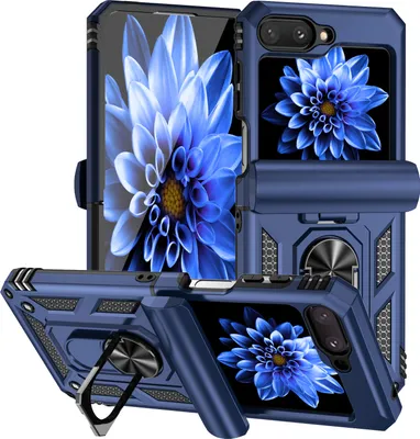 Image de Étui pour Samsung Galaxy Z Flip 5 étui double couche avec couvercle coulissant pour appareil photo et anneau de support bleu