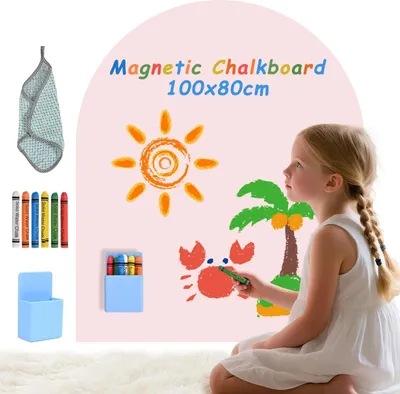 Obrázek produktu pro Dětská magnetická tabule – samolepicí nástěnná tabule 3 v 1 – Montessori – s křídami – pastelové barvy – béžová