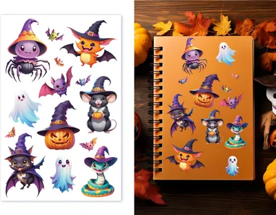 Produktbild von Halloween Hexe Sticker Lustige Geister Kürbis Fledermaus Design Kreative Dekoration Spaß Hexenhut Gruselige Spinne Niedliche Maus Buntes Tier, Farbe: Mehrfarbig
