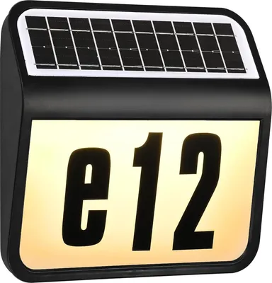 Produktbild von LARS360 Solar Hausnummer mit LED-Beleuchtung, Edelstahl, 2 LEDs, Dämmerungssensor, Solarpanel, Hausnummernleuchte in Schwarz