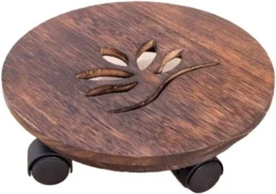 Immagine prodotto di Carrello da giardino in legno con ruote in gomma - Vaso da fiori trasportabile - Carrello per fiori - Carrello mobile per fiori (dimensioni: 26 cm)