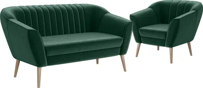 Produktbild von MEBLINI Mini Sofa Set 2-1 für Wohnzimmer - Mini Lounge für drei Personen - Küchensofa - Sofa Klein - Sitzgarnitur - Polstergarnitur - Sofagarnituren - KAIA - 2+1 - Grün Samt
