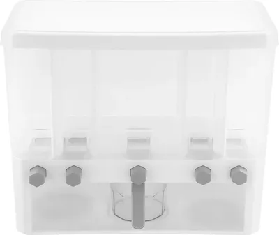 Produktbild von Getreide Vorratsbehälter - Reisspender & Müslibox mit 5 Fächern - Transparent - Größe 42×19,5×35,2 cm - Mit Messbecher - PP/PC-Kunststoff - 15 kg Kapazität - Weiß