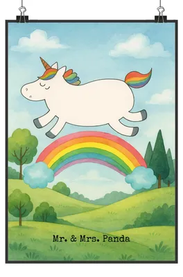 Produktbild von Mr. & Mrs. Panda Bild Einhorn Regenbogen Design DIN A4 - Weiß - Geschenk, kunstdruck poster, wandkunst, Unicorn, drucke, Glitzer, Erwachsenwerden, Einhornpower, Wandbild