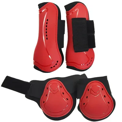 Pferde-Gamaschen Fesselgelenk, PU-Schale, Klettverschluss, S, rot