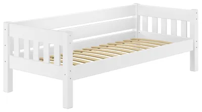 Produktbild von Weißes Couchbett Einzelbett 90x200 Massivholzbett Sofabett mit wählbarem Zubehör V-60.53-09WFederleisten