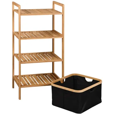 Produktbild von KESPER Badregal aus Bambus mit Korb – - – 44 x 33 x 93 cm – platzsparend & dekorativ – Regal mit Ablage & Aufbewahrung – 19438