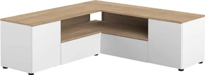 Image de SYMBIOSYS Support TV ANGLE - Contemporain -Reproduction chêne naturel et blanc - L 129,8 cm