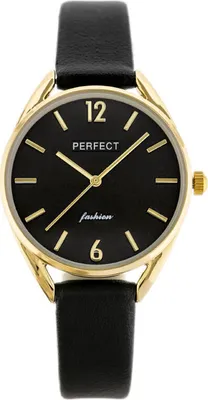 Produktbild von PERFECT E347 Damenuhr Schwarz Gold Quarzuhr Miyota Elegant Lederarmband 3ATM Wasserdicht Antiallergisch Box Geschenk für Frauen