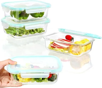 Obrázek produktu pro Sada skleněných nádob na skladování potravin – vhodné pro uchovávání jídel – vyrobené z žáruvzdorného borosilikátového skla – 4 kusy, objem 1040 ml – průhledné