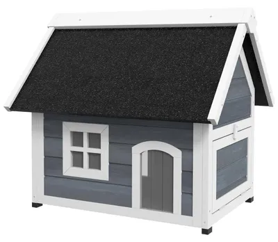 Obrázek produktu pro Venkovní budka pro kočky – dřevěná budka | Barva: šedá a černá | Rozměry: 77 x 57,5 x 68 cm