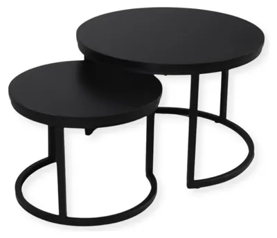 Produktbild von SensaHome Couchtisch-Set rund – Antikes rundes Holztisch-Set – großer Tisch 58 x 40 cm, kleiner Tisch 43 x 33 cm – Schwarz