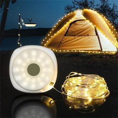 Produktbild von Camping Lichterkette Aufrollbar,Wasserdichte Tragbare LED Lichterkette 10m,USB-Aufladung Lichterketten Außenbereich Für Camping Hof Dekor Lichterkette